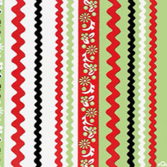 Michael Miller - Ric Rac Kitchen Stripe - Celadon (red and sage) C-2333