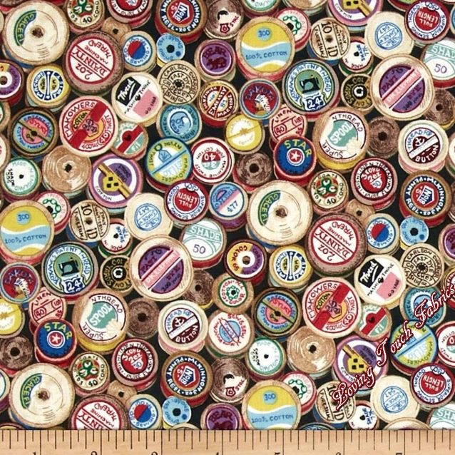 Sew Retro Cotton Reels by Makower UK (1.36 metres left) 1104