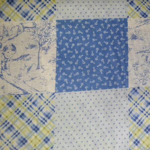 Tiny Treasures blue block toile