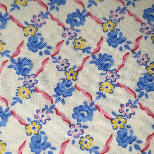 Hooked On Hankies - Lattice Blue And Yellow Flowers- RJR Fabrics