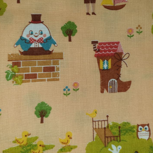 NURSERY RHYME FABRIC BY COSMO TEX JAPAN K7254 on light apricot background