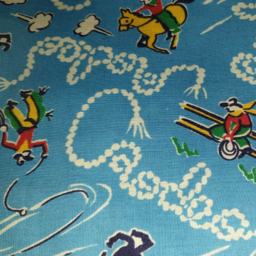 Vintage Cowboys - Feedsack Reproduction Print - Rodeo blue (Cowboys and Indians)