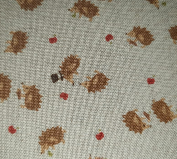 Hedgehogs and apples KOKKA Trefle (on beige linen)