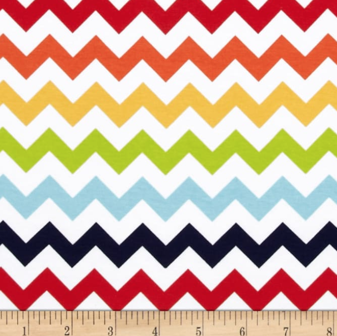 Riley Blake Jersey Knit Chevron Rainbow in primary colours K340 (56 inches wide)
