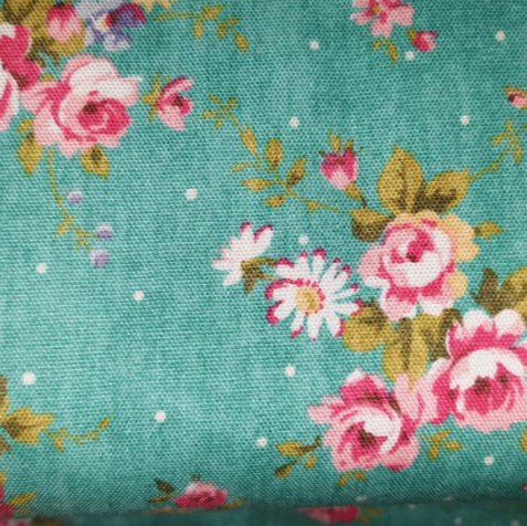 kokka cotton floral I-83000 D/# 1D65 aqua floral HALF WASH ROSE