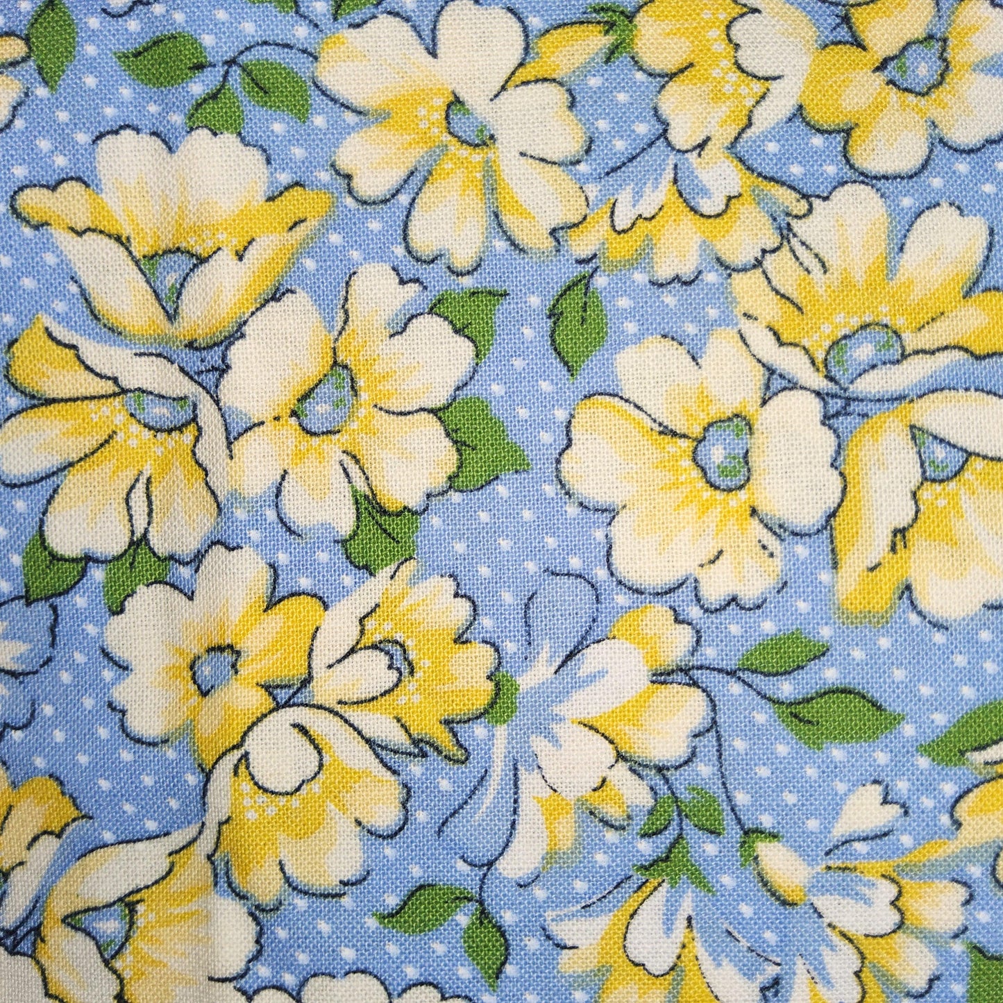 Hooked On Hankies - Yellow Flowers on blue spot RJR FABRICS