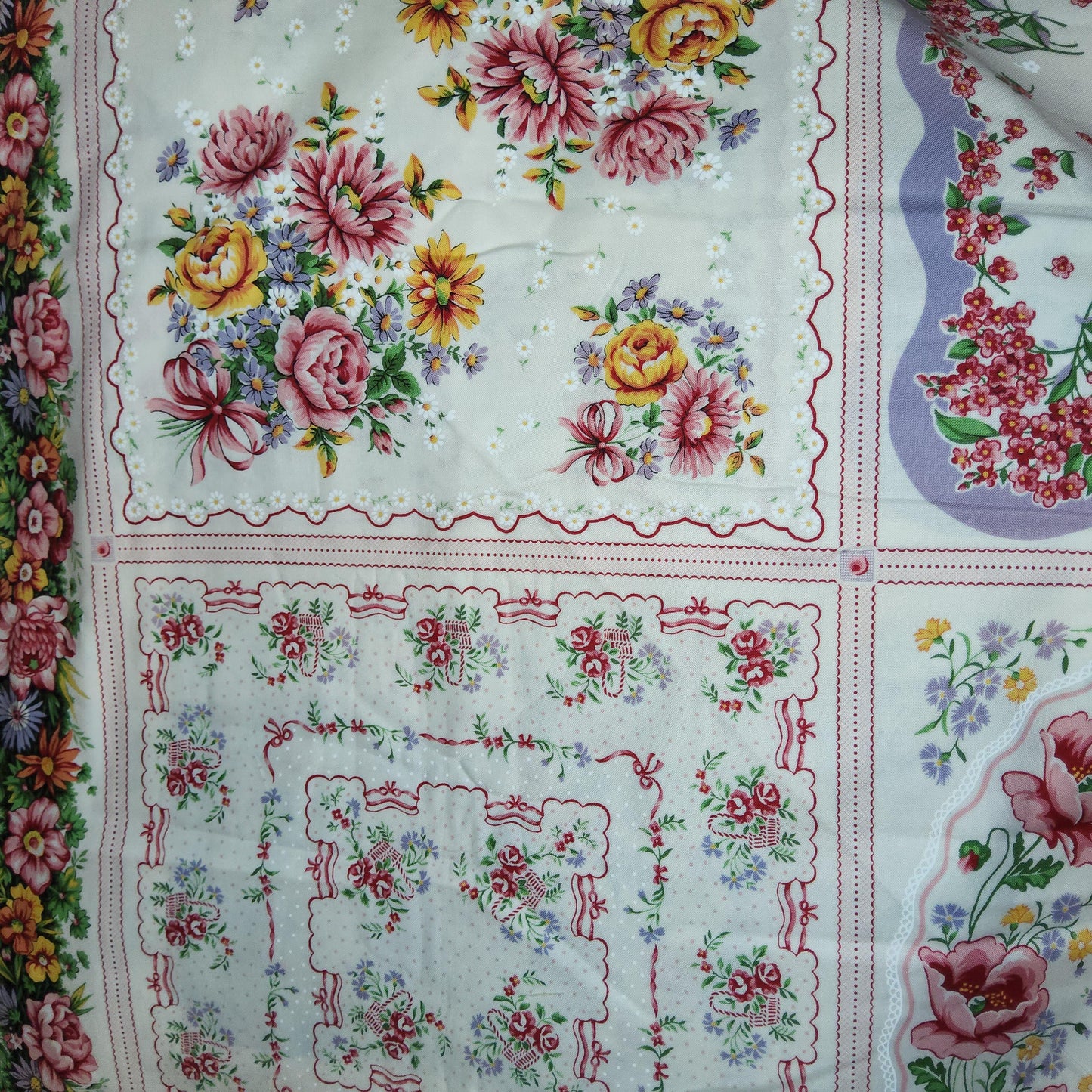 Hooked On Hankies - Cream Background -RJR FABRICS 6 Hankie panel