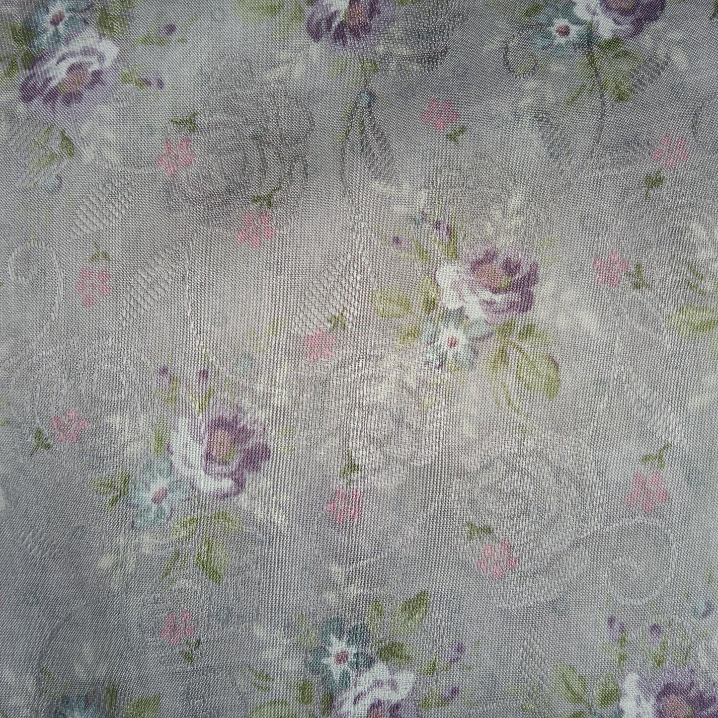 Yuwa Live Life Collection Premium Grey Floral Voile with violet&blue posies 296394