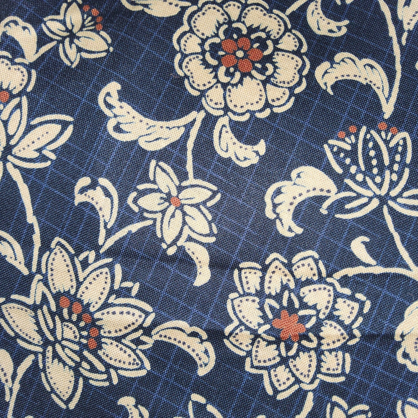 Flowers on Indigo Fabric - japanese (navy, rust, natural) *
