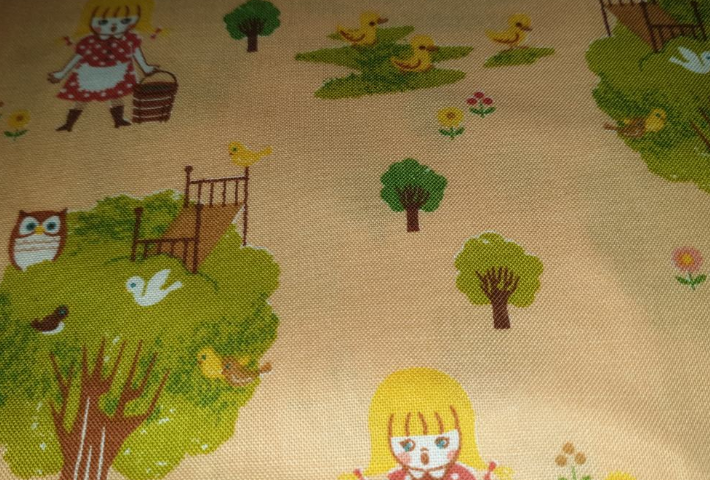 NURSERY RHYME FABRIC BY COSMO TEX JAPAN K7254 on light apricot background