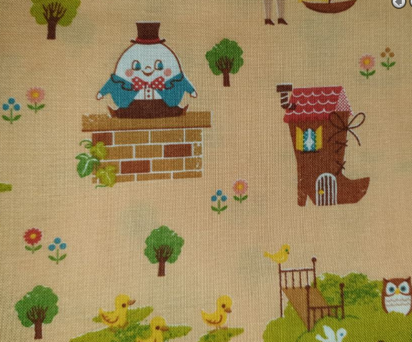 NURSERY RHYME FABRIC BY COSMO TEX JAPAN K7254 on light apricot background