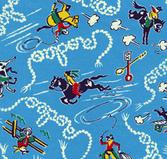 Vintage Cowboys - Feedsack Reproduction Print - Rodeo blue (Cowboys and Indians)
