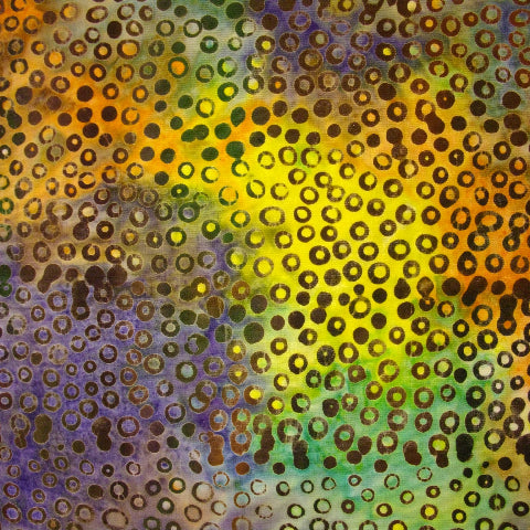 Batik - Island Batik - Circles - Brown with Yellow, Green, Purple, Orange and Turqouise