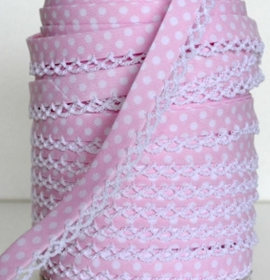Light Pink Spot Bias Binding (double fold) PRICED PER METRE
