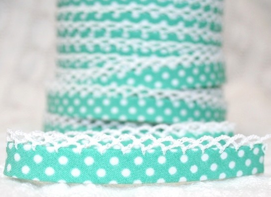 Seafoam lace bias binding (double fold) PRICED PER METRE
