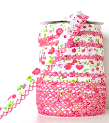 Watermelon green floral lace bias binding (double fold) PRICED PER METRE