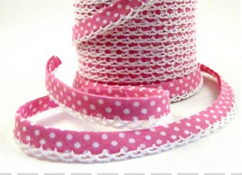 Candy pink spot lace bias binding (double fold) PRICED PER METRE
