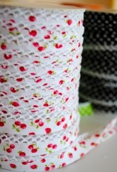 Strawberry cherry white lace bias binding (double fold) PRICED PER METRE
