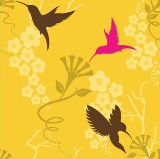 Flora & Fauna Humming birds in Mustard Yellow DC-4100