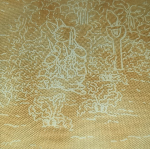 Beatrix Potter for Quilting Treasures toile in mustard (Peter Rabbit)