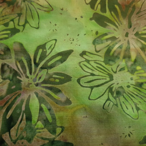Batik - Island Batik - Flowers - Lime green with tan