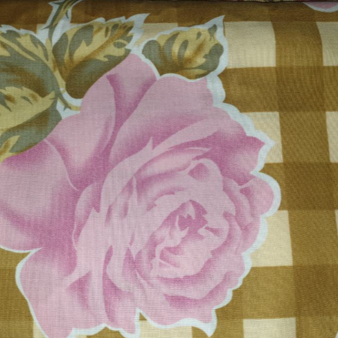 Amy Butler - Temple Flowers - Checks and Rose - Mustard (1.7m left)