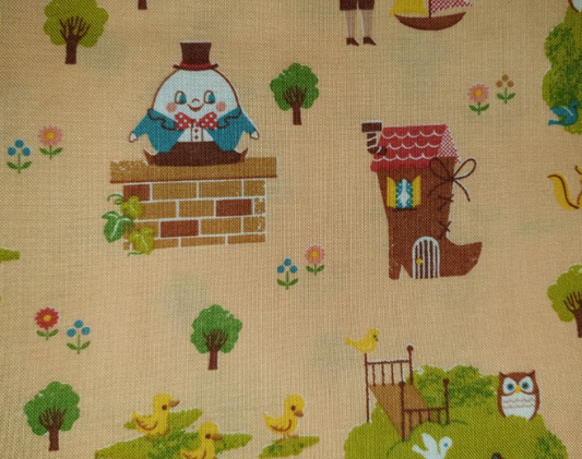 NURSERY RHYME FABRIC BY COSMO TEX JAPAN K7254 on light apricot background