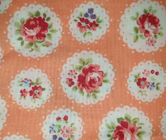 Yuwa 30's collection Atsuko Matsuyama floral scallop circles orange (out of print)