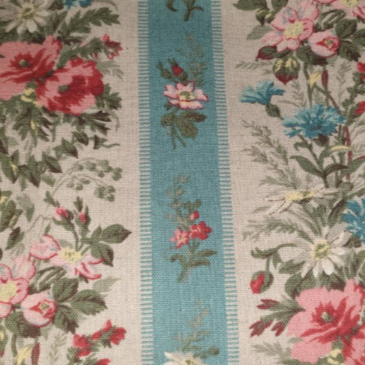 Yuwa Live Life aqua floral stripe linen cotton blend (heavier weight)