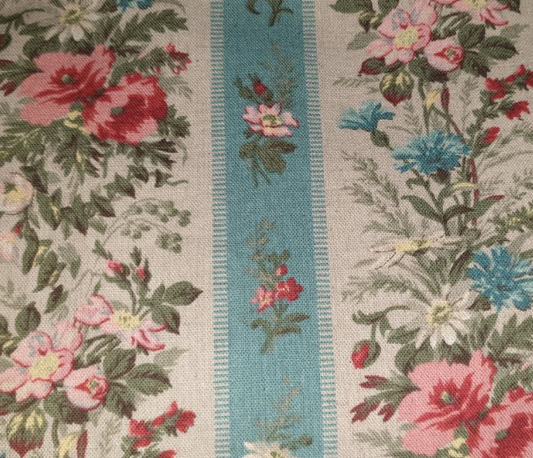 Yuwa Live Life aqua floral stripe linen cotton blend (heavier weight)