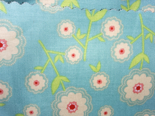 Riley Blake Delighted! aqua flowers by the Quilted Fish C2662 (rare and out of print)