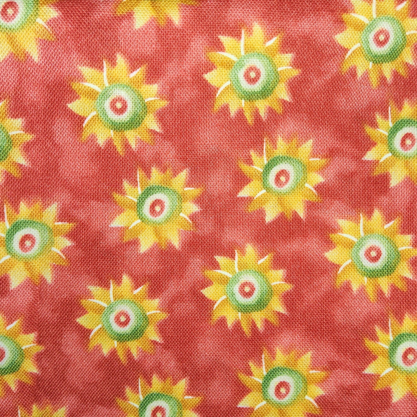 Folk Garden Sunburst Olives by Marcus Brothers R22 G388 (Kym Bowles) Brick Red