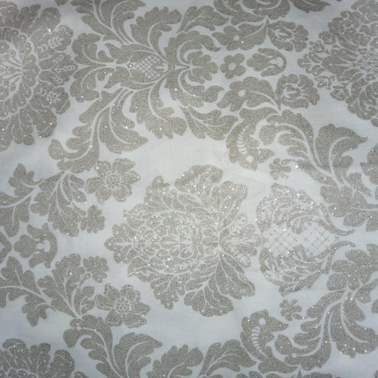 Michael Miller Delovely Damask Grey Silver Glitter DM4403