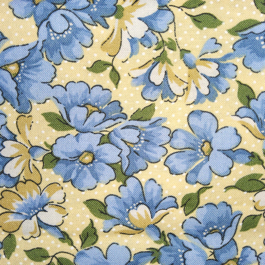 Hooked On Hankies - Blue Flowers on yellow spot