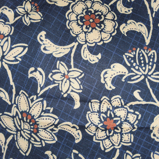 Flowers on Indigo Fabric - japanese (navy, rust, natural) *