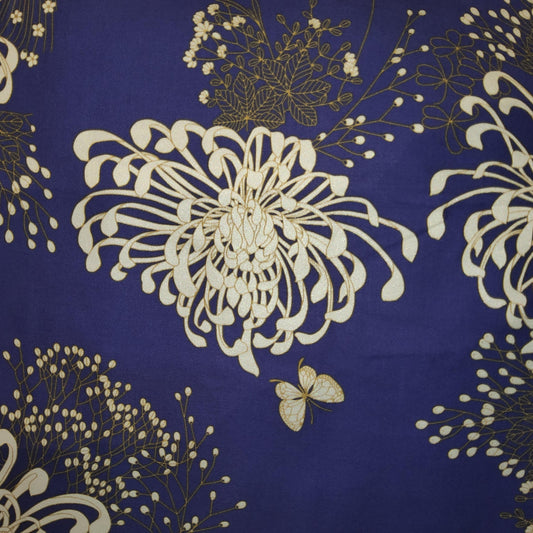 Mum Garden by Alfred Shaheen ( large chrysanthemums on royal purple) AS22*