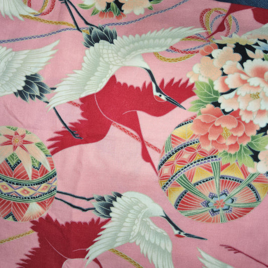 Hyakka Ryoran FOR QUILT GATE Cranes on Pink HR5800R-14A *