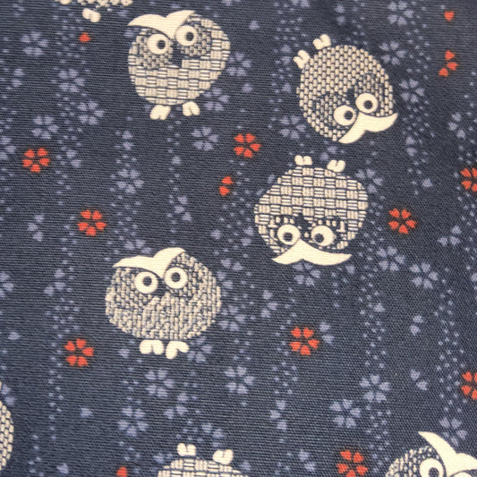 Japanese Owls on Indigo Fabric - Nutex *