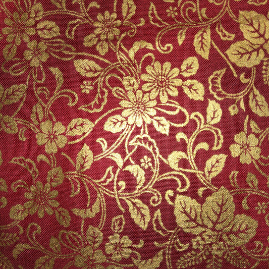 Hyakka Ryoran for Quilt Gate metallic garnet red floral HR5820-15 *