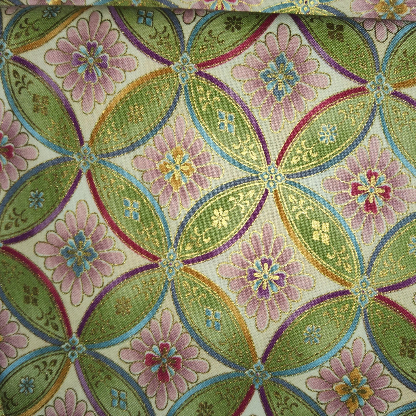 Hyakka Ryoran for Quilt Gate HR5820-12 Metallic Olive Green Orange Peel *