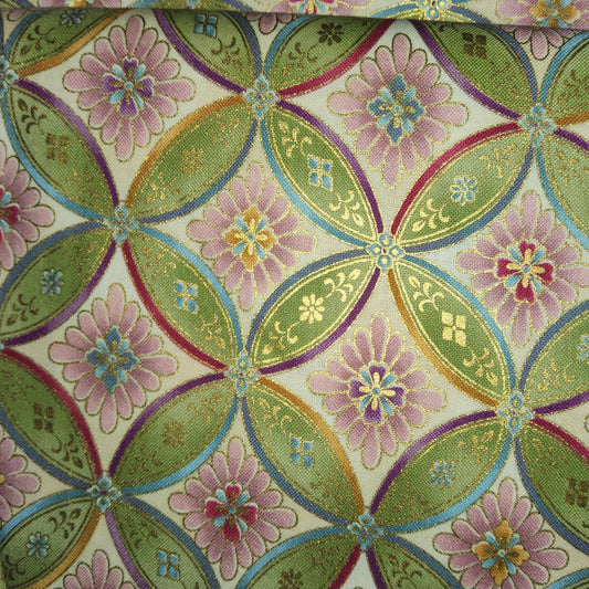 Hyakka Ryoran for Quilt Gate HR5820-12 Metallic Olive Green Orange Peel *