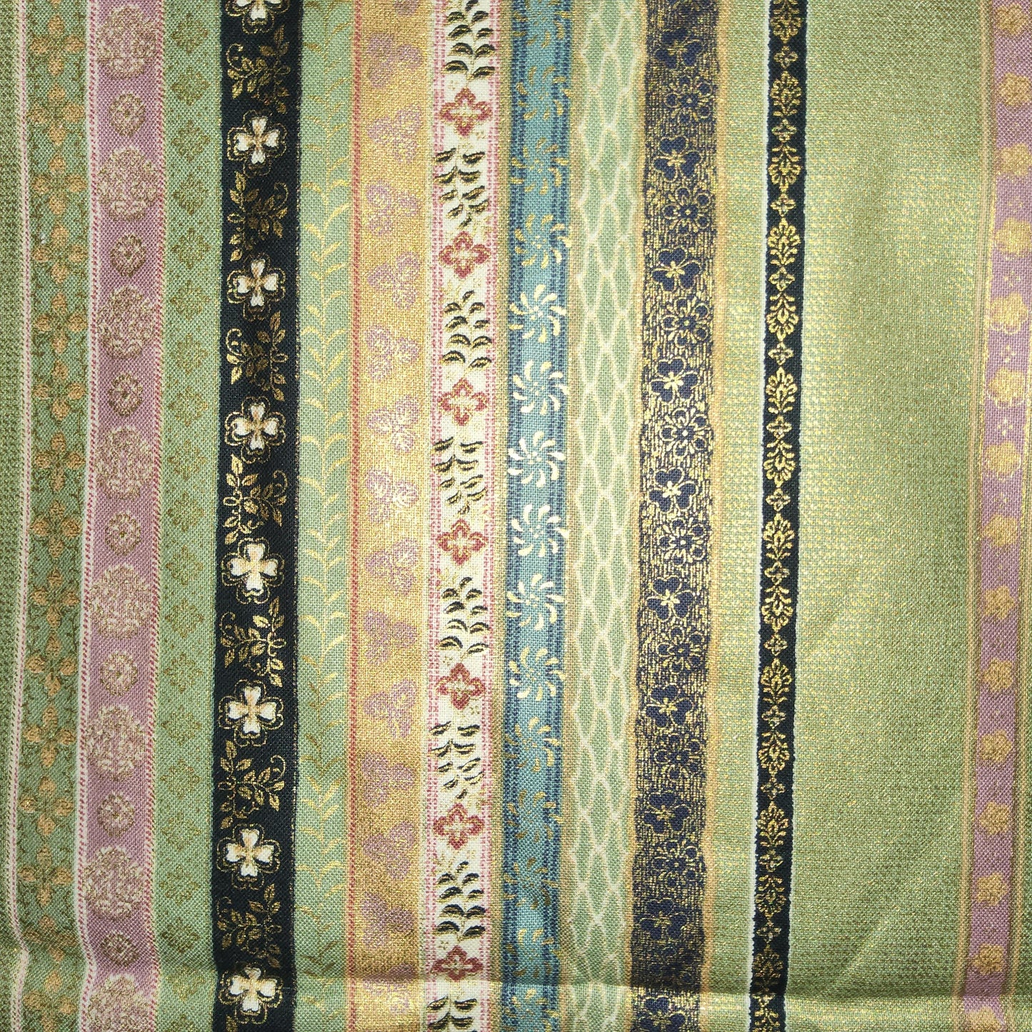 Hyakka Ryoran for Quilt Gate olive metallic multi ribbon stripe HR5820-14 *