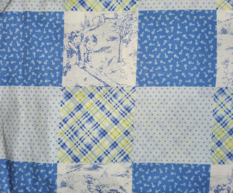 Tiny Treasures blue block toile